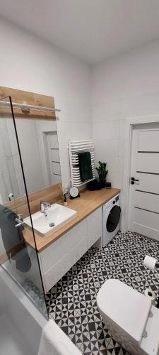 łazienka z umywalką i toaletą w obiekcie Nowoczesny apartament z widokiem na park w mieście Rzeszów