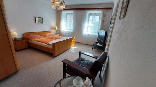 ein Schlafzimmer mit einem Bett und einem TV. in der Unterkunft Pavlov24-Venkovský dům in Pavlov