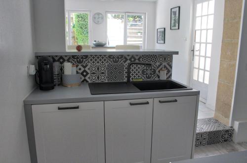 a kitchen with a sink and a counter top at The Loft Factory 4 Chambres Vue Garonne + Jardin in Lormont