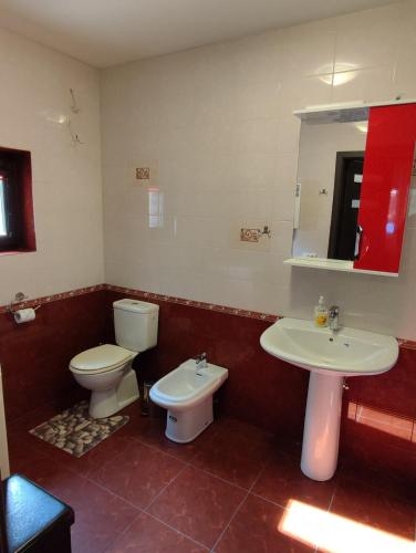 a bathroom with a toilet and a sink at Apartamentai Pušyne in Druskininkai