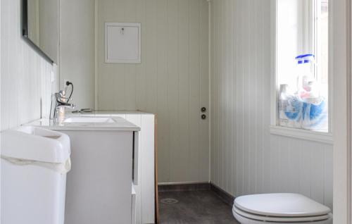 Baño blanco con aseo y lavamanos en Stunning Home In Tonstad With Kitchen en Tonstad