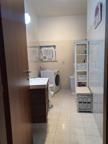 La petite salle de bains est pourvue d'un lavabo et de toilettes. dans l'établissement Tato home, à Alatri