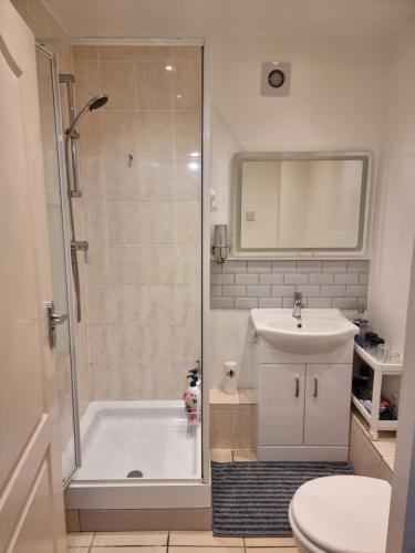 a bathroom with a shower and a sink at A corner of the world in London