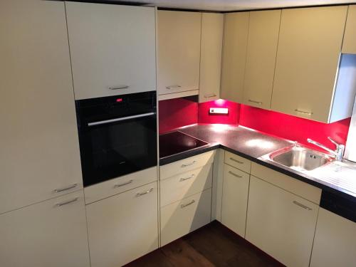 Una cocina o cocineta en Casa Cuschina - mit Sauna in der schönen Surselva