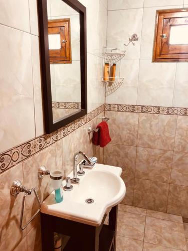 a bathroom with a sink and a mirror at Mamá Quilla in La Rioja