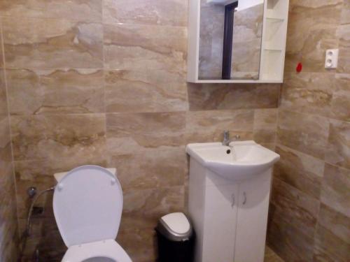 ein Badezimmer mit einem weißen WC und einem Waschbecken in der Unterkunft Flower Bike in Štúrovo