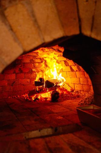 a brick oven with a fire in it at Bed & Breakfast Twenty in Kikinda