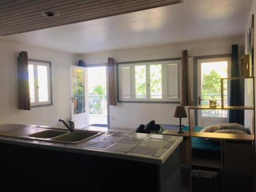 Dapur atau dapur kecil di Le Flamboyant - studio 3* avec piscine proche golf