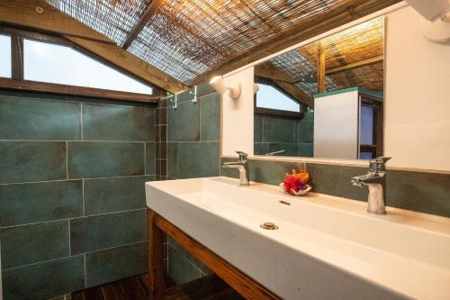 a bathroom with a sink and a mirror at Fare Vavi in Matiti