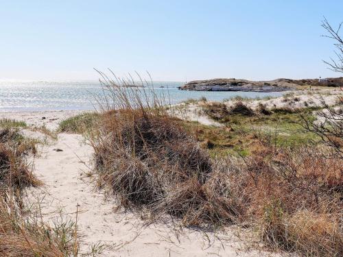 a sandy beach with tall grass and the ocean at 2 person holiday home in VARBERG-By Traum in Varberg
