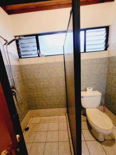アラフエラにあるDon Carlos Placeのバスルーム(トイレ、ガラス張りのシャワードア付)