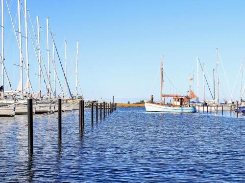 a group of boats docked at a dock in the water at Cozy Modern Apartment with Sea Views in Wendtorf