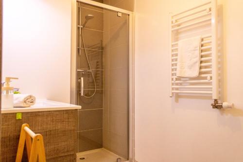 a bathroom with a shower and a sink at LE TRESUM - Garage, Balcon & Vue lac! in Annecy