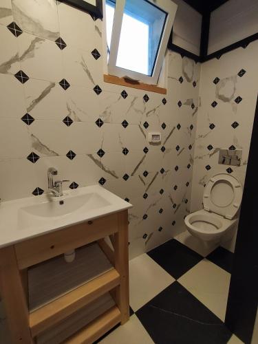 a bathroom with a sink and a toilet at Wooden Zimmer El-Rom in El-Rom