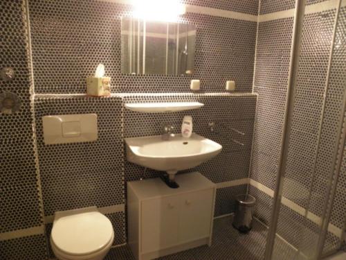 a bathroom with a toilet and a sink at Dependance am Blumenbrunnen in Baden-Baden