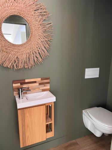 a bathroom with a sink and a mirror at Appart'Alencon in Alençon