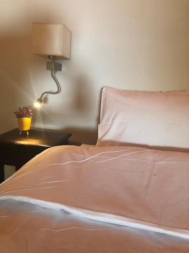 a bedroom with a bed and a lamp on a table at Zack's Piccolo Comfort in Athens