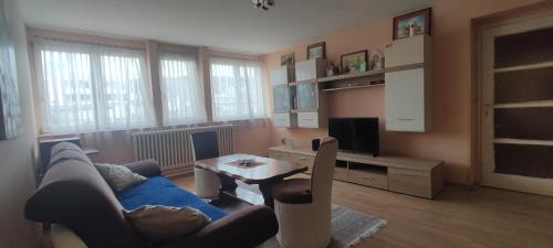 a living room with a couch and a table at City Centre Apartament in Sarajevo
