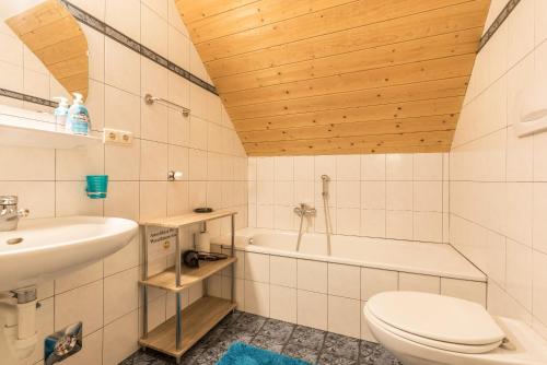 a bathroom with a toilet and a sink and a tub at Oberwieserhof App 1 in San Lorenzo di Sebato