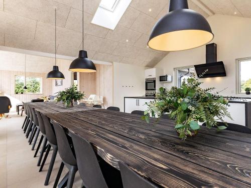 a long wooden table with chairs and pendant lights at 20 person holiday home in Højslev-By Traum in Højslev
