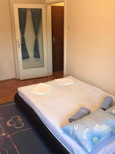 a large bed in a room with a door at Apartman CENTAR in Titel