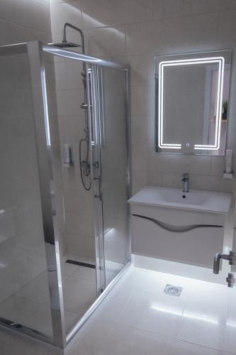 a bathroom with a shower and a sink at La Casa 2 in Vršac