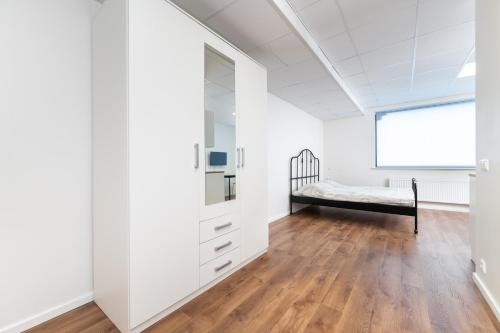 LKS Apartment one في تالين: غرفة نوم مع سرير في غرفة مع نافذة