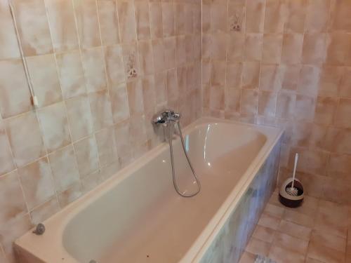 a bathroom with a bath tub with a shower at Villa Ambra in Vigolo
