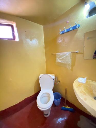 uma casa de banho com um WC e um lavatório em auberge restau tombouctou em Aït Ben Haddou