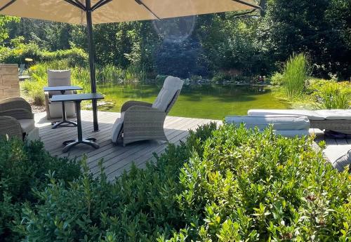Zahrada ubytování Ferienwohnung Landhaus Hohenstein, Schwimmteich, ruhige Lage