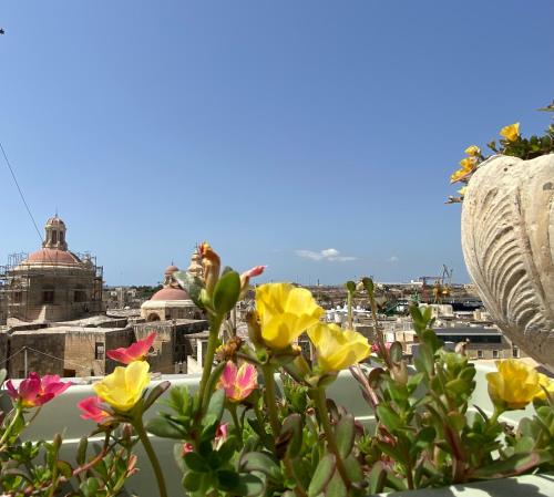 a view from the roof of a building with flowers at Casa Maria Tereza in Cospicua