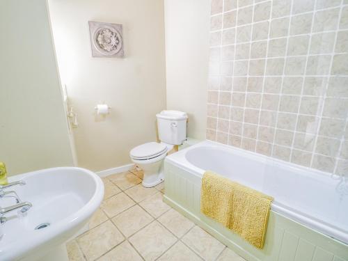 a bathroom with a tub and a toilet and a sink at Dolphin Court in Colwyn Bay