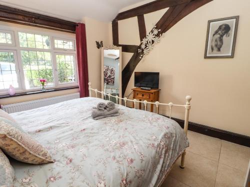 a bedroom with a bed and a tv in it at Ty Cerrig in Rhyl
