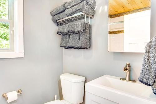 ein Badezimmer mit einem weißen WC und einem Waschbecken in der Unterkunft Snowdrop Summit Cabin in Snoqualmie Pass