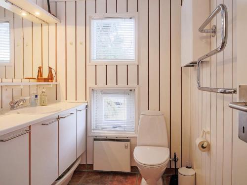 baño con aseo blanco y 2 ventanas en Holiday home Tisvildeleje IV en Tisvildeleje