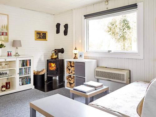 - un salon avec une cheminée et une cuisinière dans l'établissement Holiday home Nykøbing Sj XXX, à Tengslemark