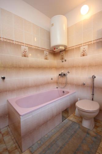 a bathroom with a pink bath tub and a toilet at Apartments with WiFi Vis - 8435 in Vis