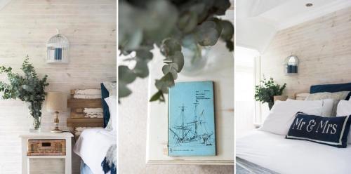 a collage of three pictures of a bedroom at Umtamvuna River Lodge in Port Edward