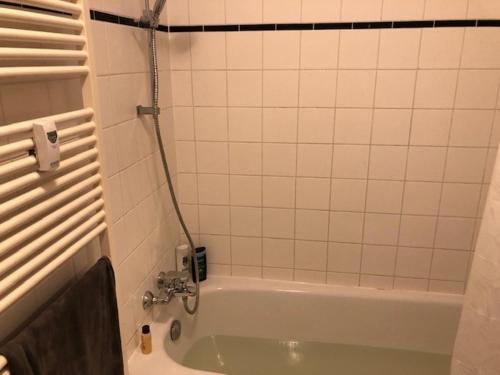 a bathroom with a bath tub with a shower at Best Apartment in the Center of Berlin with Big Terrace in Berlin