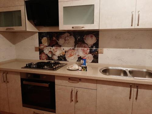 巴庫的住宿－My sweet home in Qara Qarayev，厨房配有水槽和台面