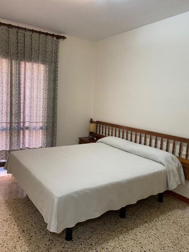 a bedroom with a large bed and a window at Apartaments Sant Antoni in Ribes de Freser