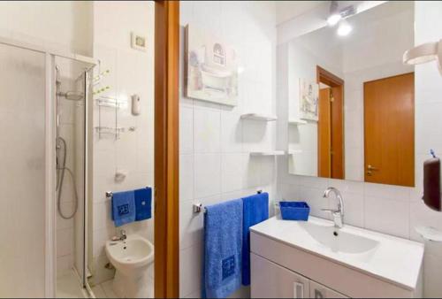 La salle de bains est pourvue d'un lavabo, de toilettes et d'un miroir. dans l'établissement Nest Apollo, à Mondello