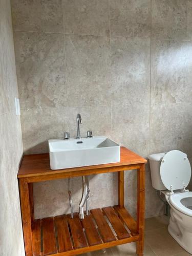 a bathroom with a sink and a toilet at Costa de Anzorena in Tunuyán
