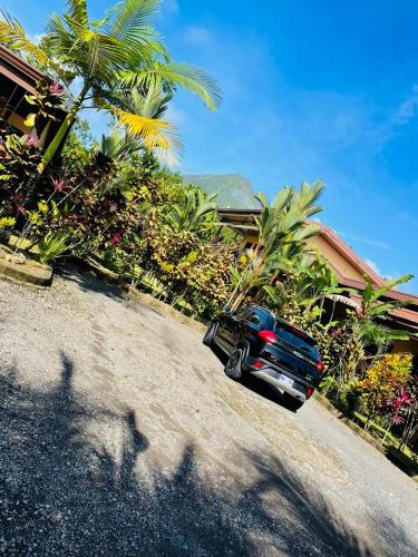 a truck parked on the side of a road at Aunty Arenal Lodge in Fortuna