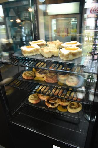 a display case filled with different types of bread at Triskarla in Mönkebude