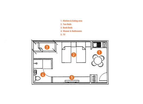 a floor plan of a bathroom with orange circles at South Central Apartments in Brautarholt