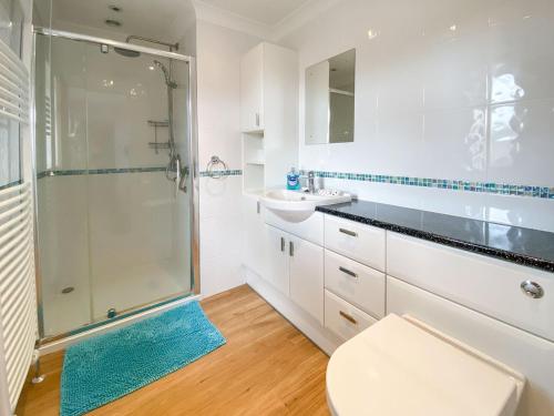 W łazience znajduje się prysznic, toaleta i umywalka. w obiekcie The Annexe At Whitfield w mieście St Margaret-at-Cliffe
