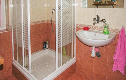 y baño con ducha y lavamanos. en Awesome Home In Dywity With House Sea View, en Dywity