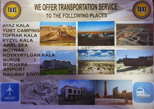 a collage of photos of various landmarks and monuments at Deshon Qala Guest House in Khiva