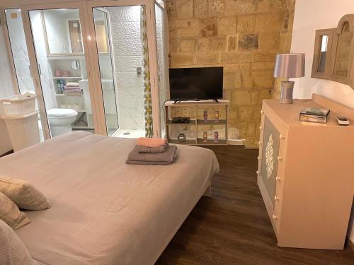 a bedroom with a large bed and a television at Moi in Birkirkara